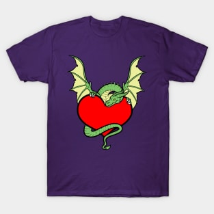 Big Heart Dragon Design, Big Hearted Dragon Design On Purple Background T-Shirt